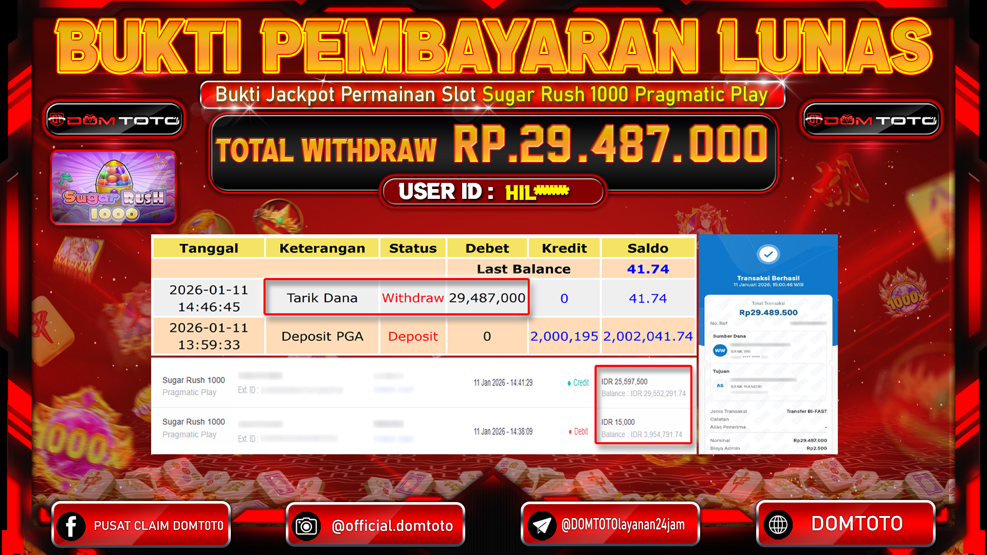 JACKPOT Slot Sugar Rush 1000 Pragmatic Play 11 JANUARI 2026